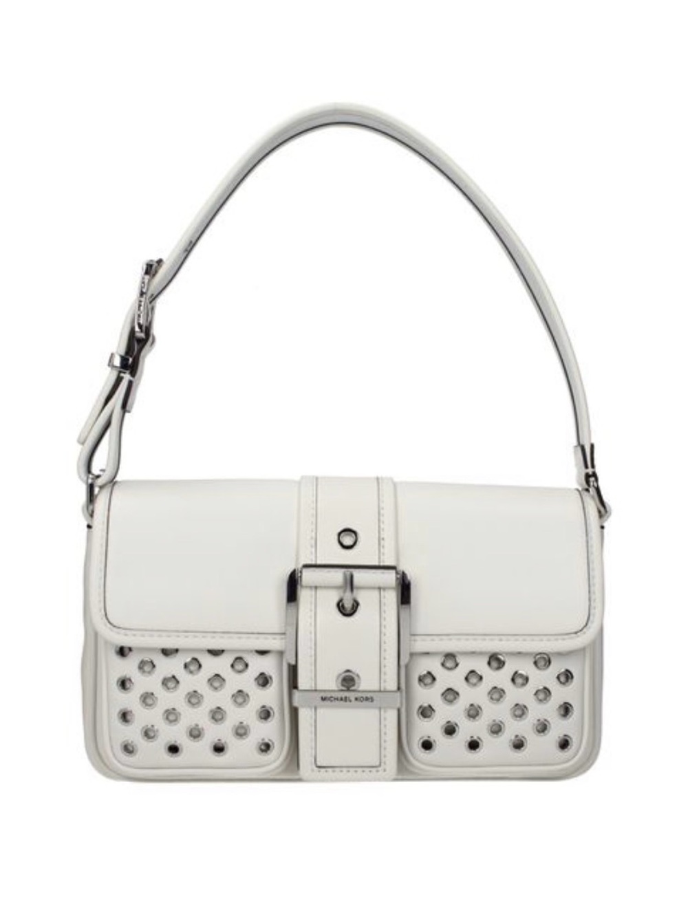 Michael Kors Colby Studded White Leather Shoulder Bag